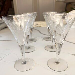 Set of 6 Dorothy Thorpe Etched Martini Glasses | Sand Floral Design | Vintage Mi